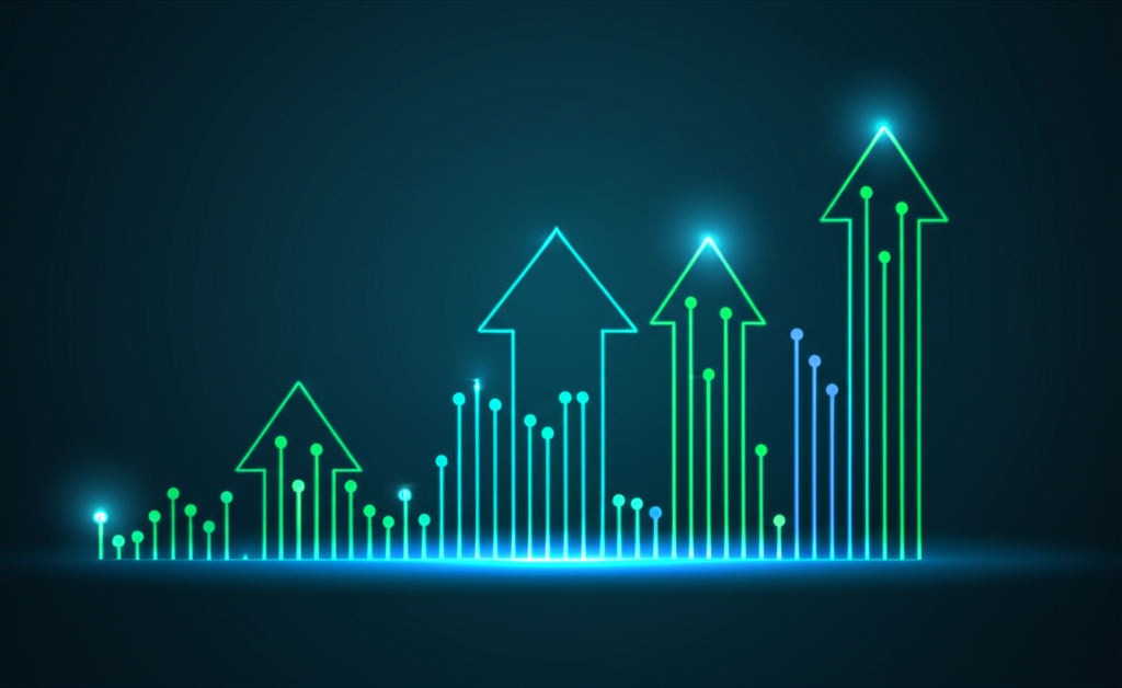 Abstract illustration of AI processes, data flow, and business growth